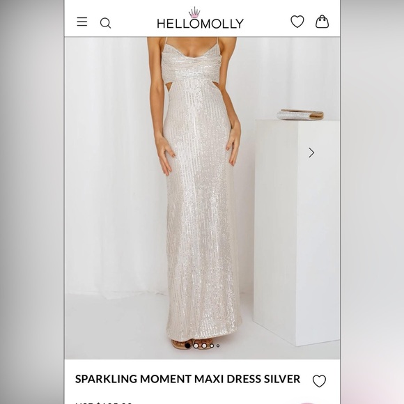 sparkling moment maxi dress silver Palmer Silver Glitter Drop Waist Maxi Dress XL / 10-12